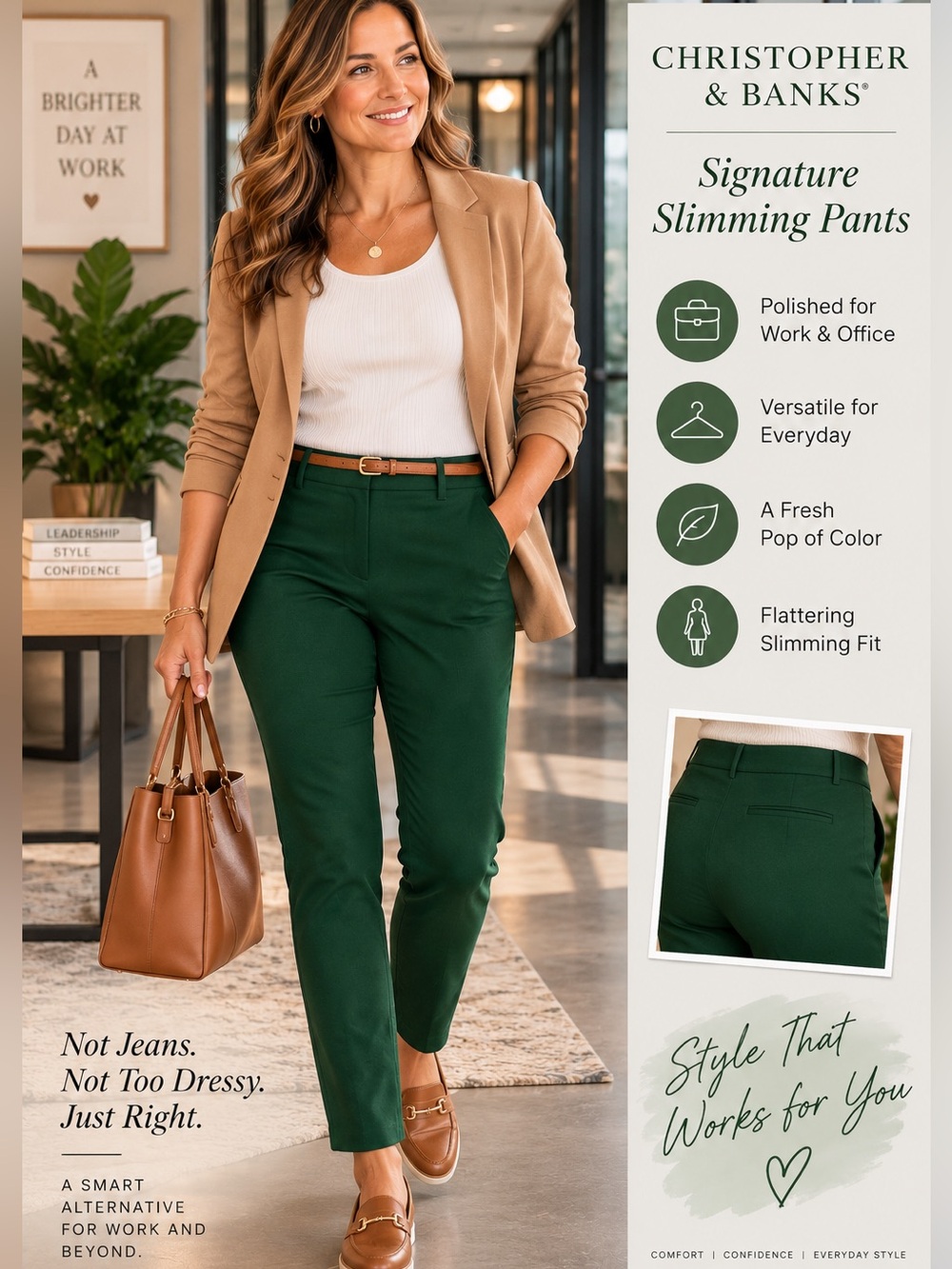 Christopher & Banks Signature Slimming Pants Green Women’s Work Office Career